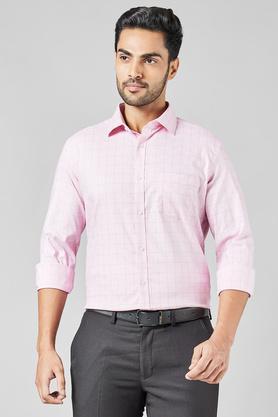 printed cotton slim fit men's formal shirt - pink