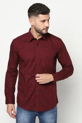 printed cotton slim fit men's shirt - red