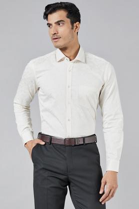 printed cotton slim fit men's shirt - white