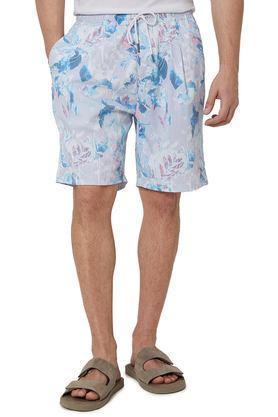 printed cotton slim fit men's shorts - blue
