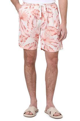 printed cotton slim fit men's shorts - pink