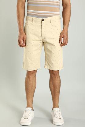 printed cotton slim fit men's shorts - yellow