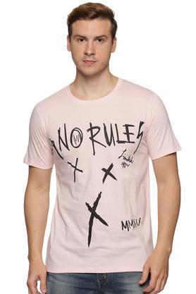 printed cotton slim fit men's t-shirt - baby pink