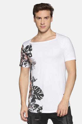 printed cotton slim fit men's t-shirt - white