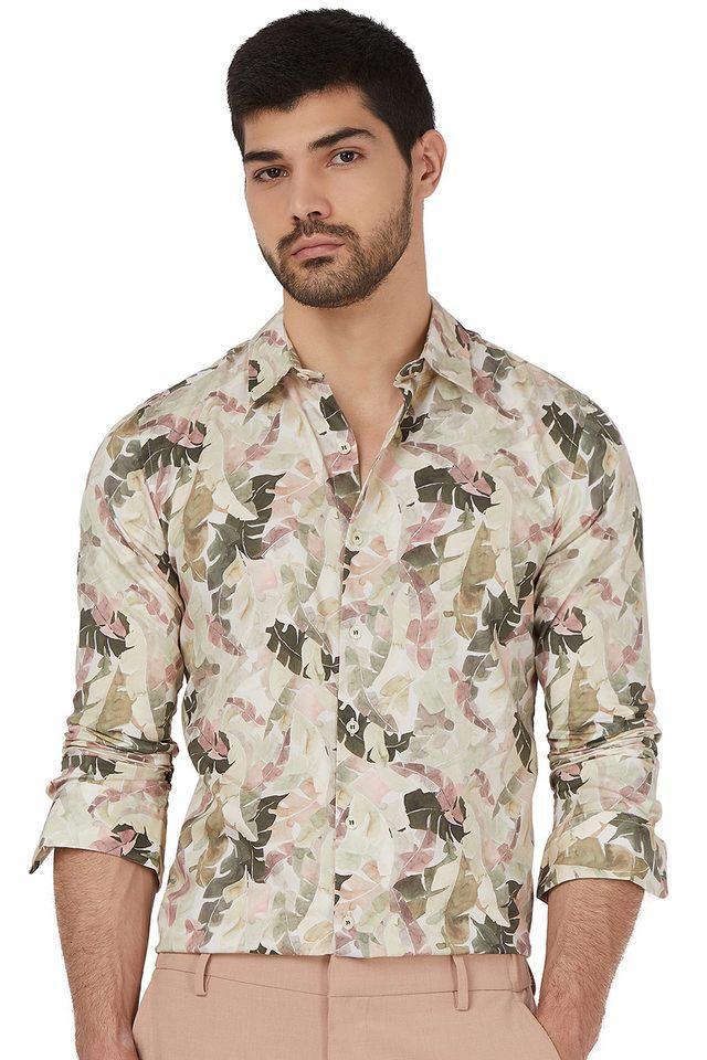 printed cotton slim fit mens casual shirt