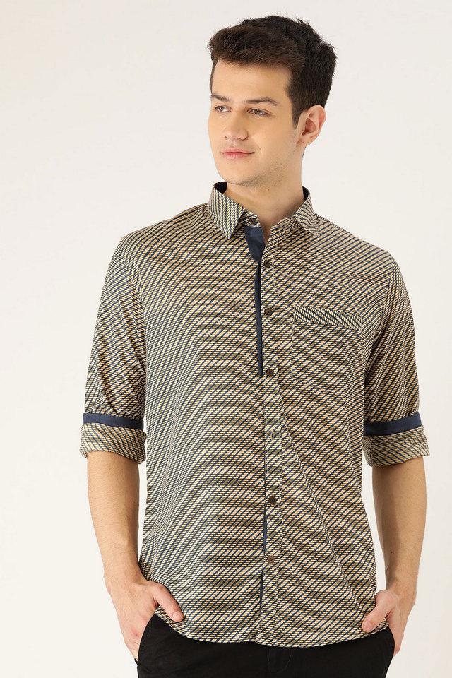 printed cotton slim fit mens casual shirt