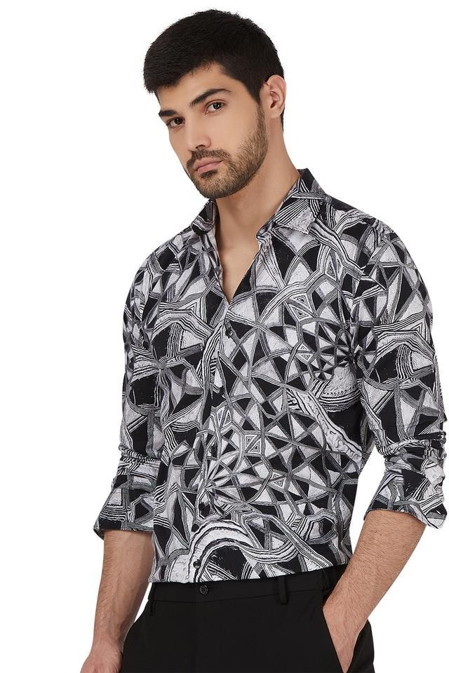 printed cotton slim fit mens casual shirt