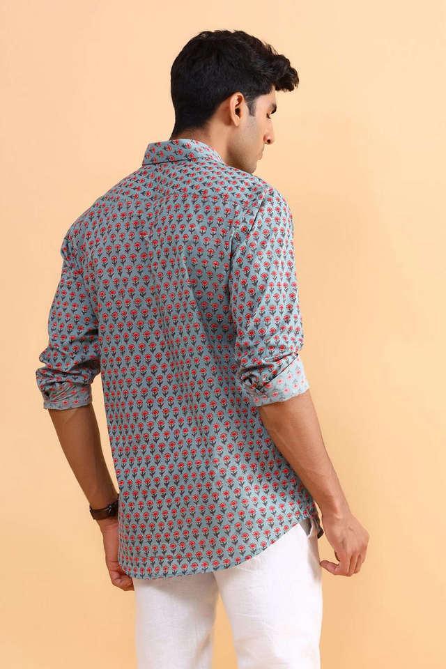 printed cotton slim fit mens casual shirt