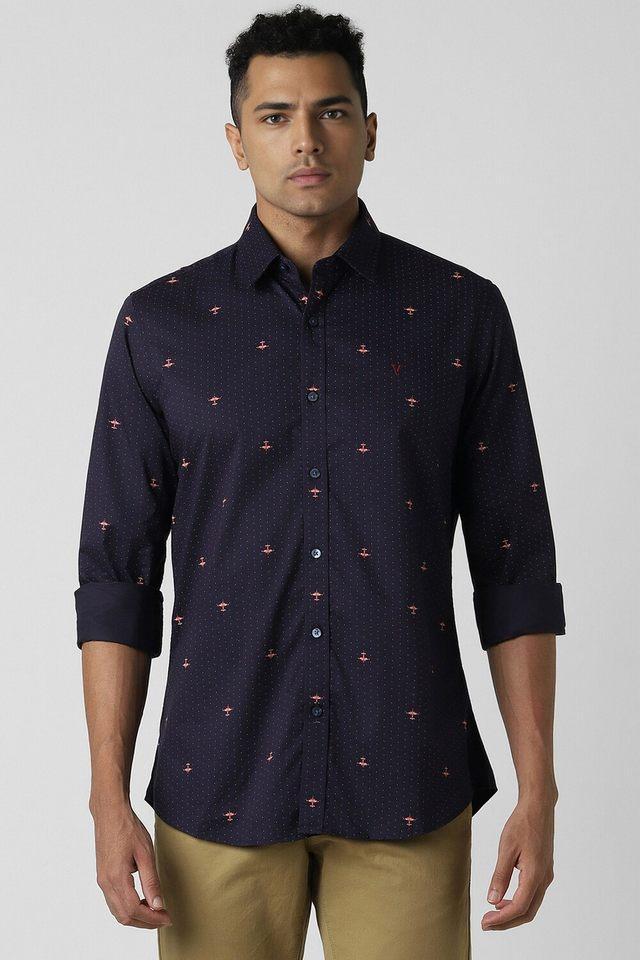 printed cotton slim fit mens casual shirt