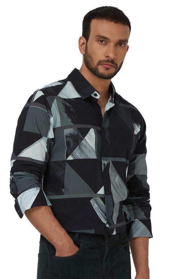 printed cotton slim fit mens casual shirt