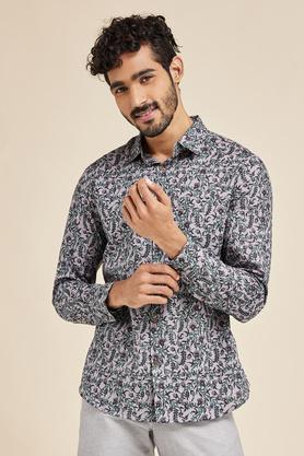 printed cotton slim fit mens shirt - grey