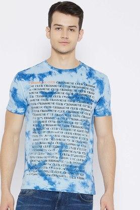 printed cotton slim fit mens t-shirt - blue