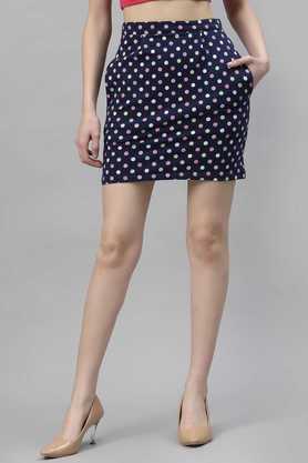 printed cotton slim fit women's skirt - navy