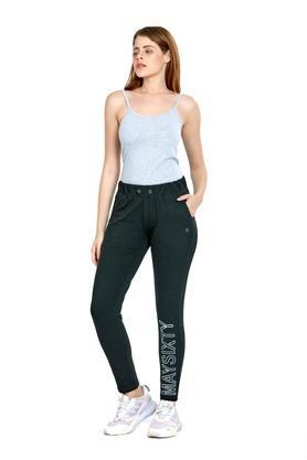 printed cotton slim fit womens active wear joggers - black