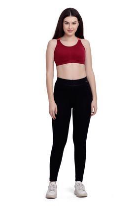 printed cotton slim fit womens active wear tights - black