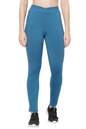 printed cotton slim fit womens active wear tights - blue