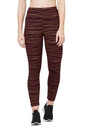printed cotton slim fit womens active wear tights - wine