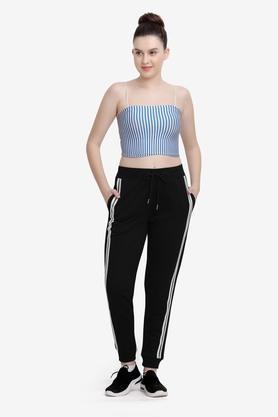 printed cotton slim fit womens active wear track pants - black