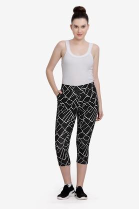 printed cotton slim fit womens active wear track pants - black