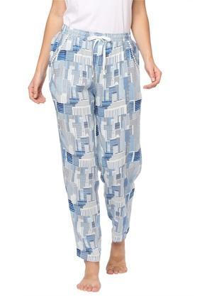 printed cotton slim fit womens active wear track pants - blue