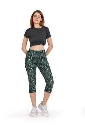 printed cotton slim fit womens active wear track pants - green