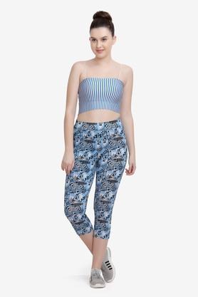 printed cotton slim fit womens active wear track pants - light blue