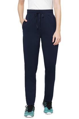 printed cotton slim fit womens active wear track pants - navy