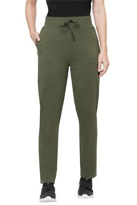 printed cotton slim fit womens active wear track pants - olive