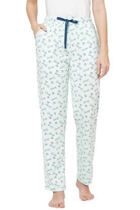 printed cotton slim fit womens active wear track pants - sky blue