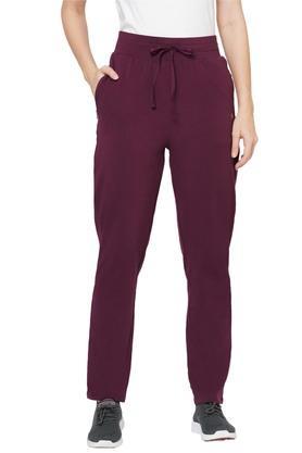 printed cotton slim fit womens active wear track pants - wine