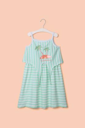 printed cotton square neck girl's casual wear dress - green