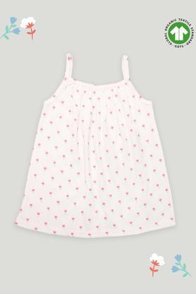 printed cotton square neck girls top - white