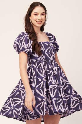 printed cotton square neck women's maxi dress - purple