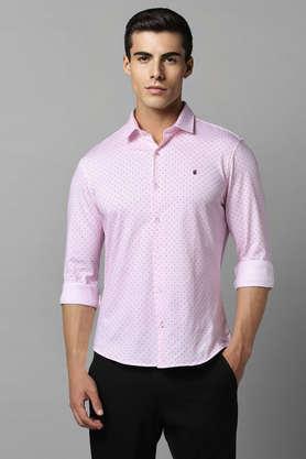 printed cotton super slim fit men's casual shirt - pink