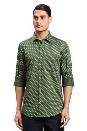 printed cotton tailored fit men's casual shirt - dark green