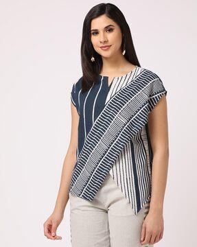 printed cotton top with asymmetric hem