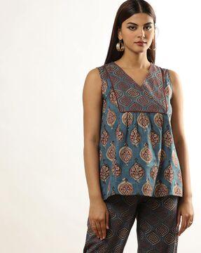 printed cotton top with gathers
