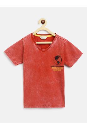 printed cotton v neck boys t-shirt - red