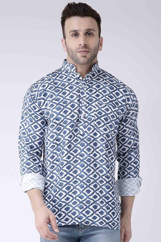 printed cotton viscose mandarin neck mens occasion wear kurta