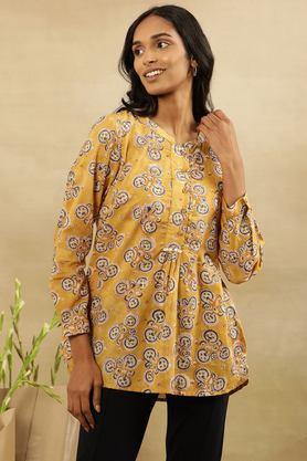 printed cotton women's top - yellow