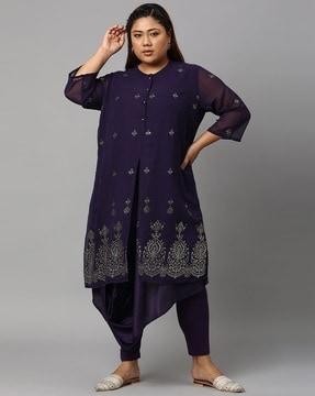 printed cowled hemline kurta with leggings