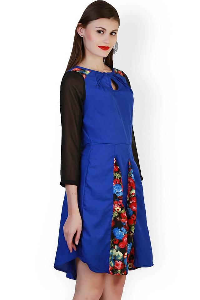 printed crepe boat neck womens knee length dress