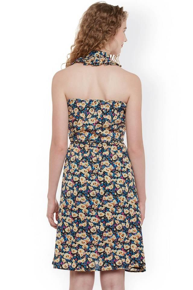 printed crepe collared womens mini dress