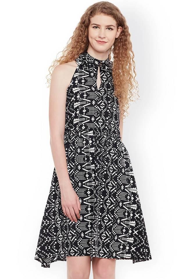 printed crepe collared womens mini dress