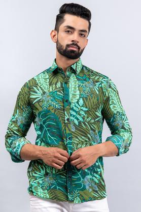 printed crepe regular fit men's casual shirt - green