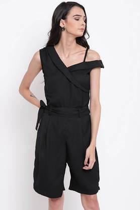 printed crepe regular fit women's jumpsuit - black