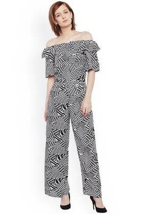 printed crepe regular fit women's jumpsuit - black