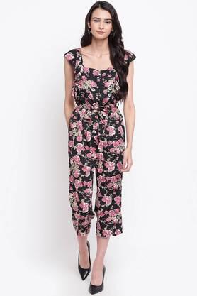 printed crepe regular fit women's jumpsuit - black