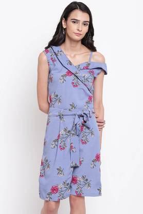 printed crepe regular fit women's jumpsuit - blue