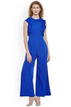 printed crepe regular fit women's jumpsuit - blue
